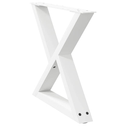 A single white table leg with an X-frame design and mounting holes