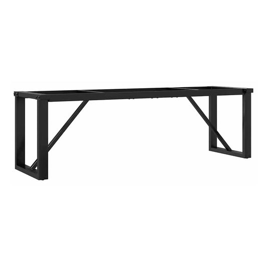 The black steel O-frame table legs shown from the side