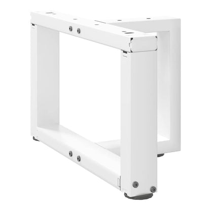 The table legs showing the T-shaped frame construction from a side angle