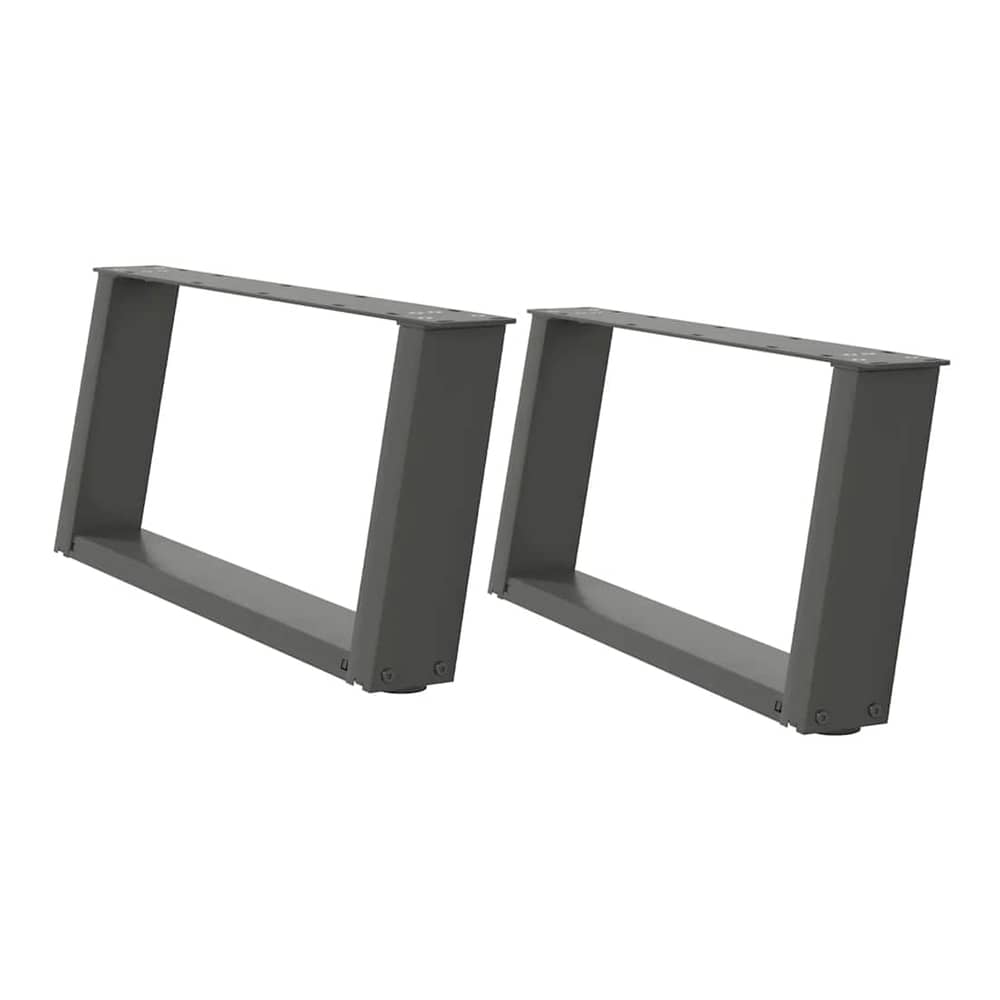 Two anthracite U-shaped table legs shown from a three-quarter angle