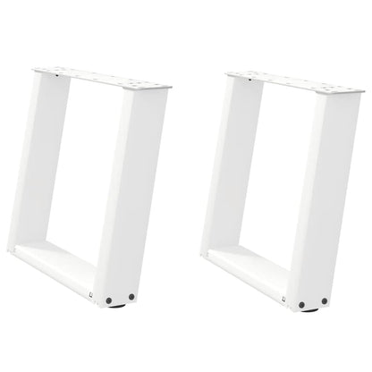 The white u-shaped table legs standing side by side against a plain white background