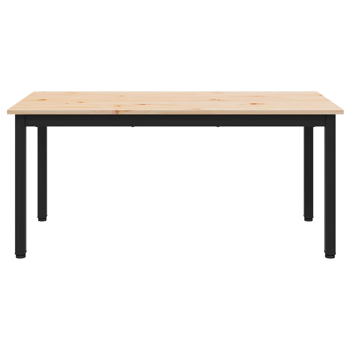 the coffee table viewed from the side showing the rectangular wooden top and black frame