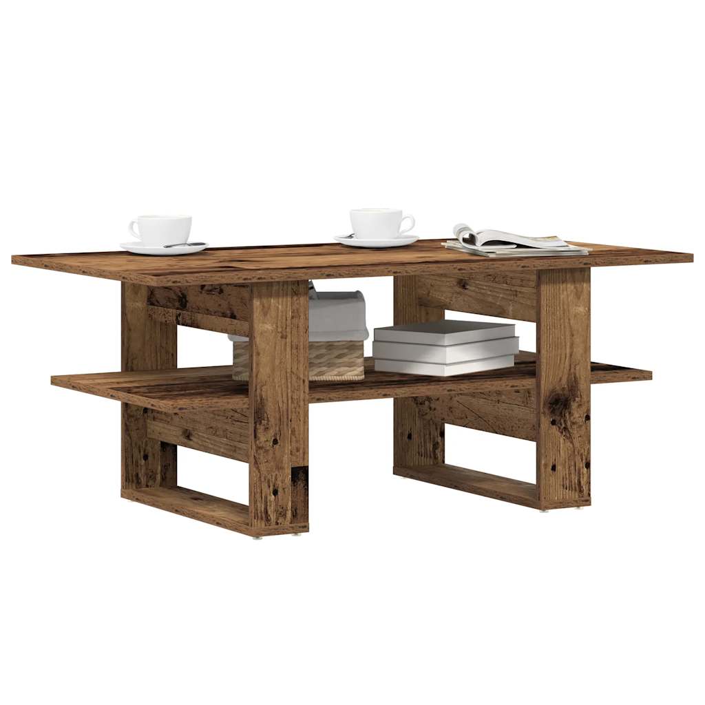 vidaXL Coffee Table Old Wood Engineered Wood with cups and books on the surface and lower shelf