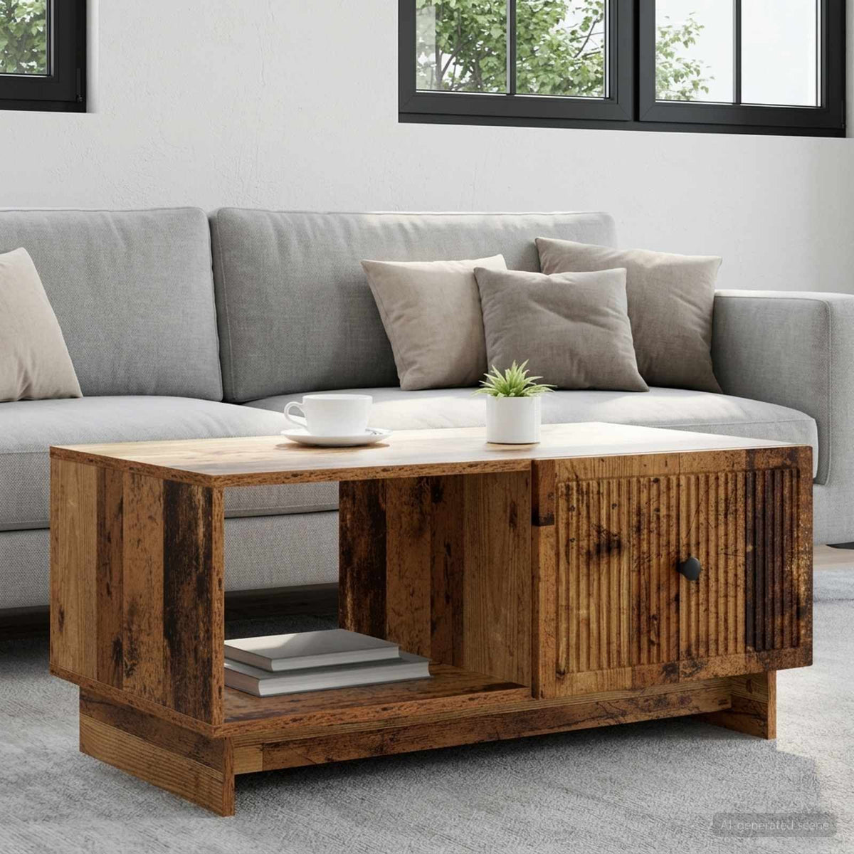 vidaXL Coffee Table Old Wood Engineered Wood in a living room setting with a sofa