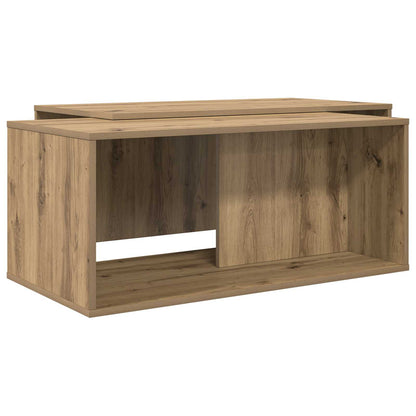 Two nesting coffee tables made of artisan oak wood, one slightly behind the other