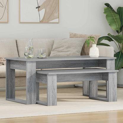 vidaXL Coffee Table Set 2 pcs Grey Sonoma in a living room with a sofa and plant