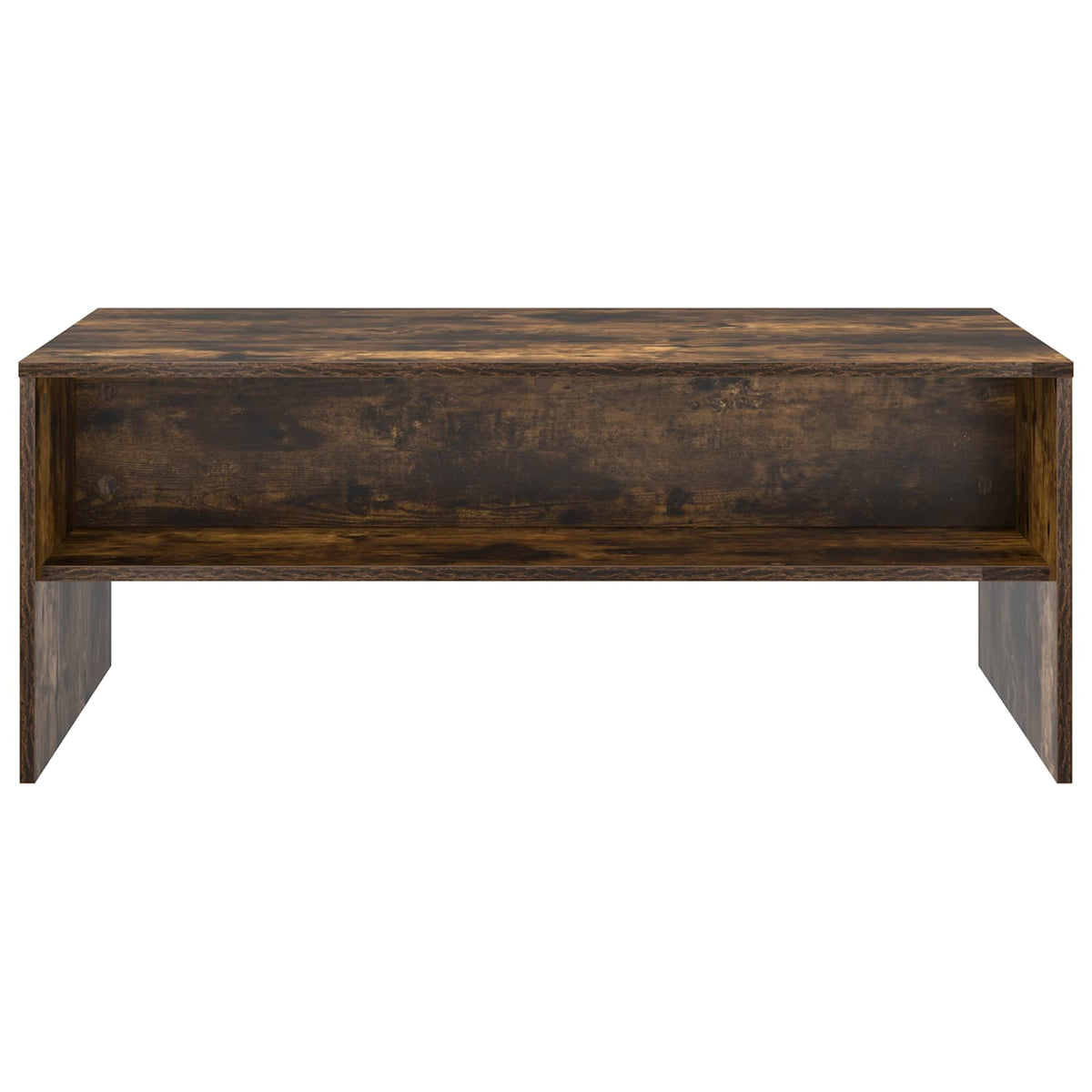 The coffee table viewed directly from the front showing the open shelf design