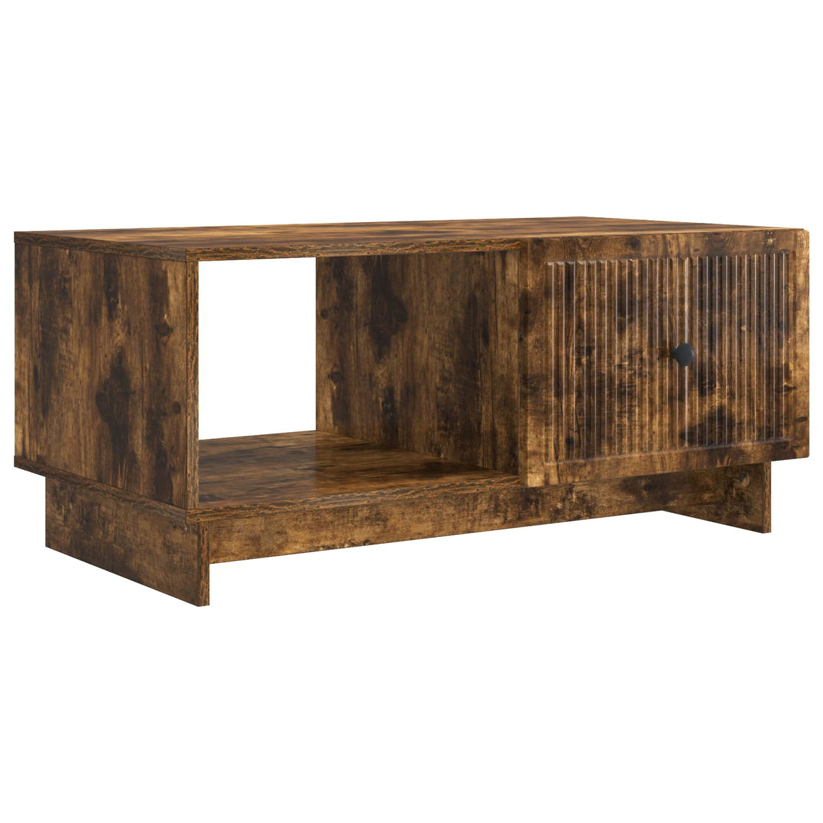 Smoked oak engineered wood coffee table with open shelf and cupboard