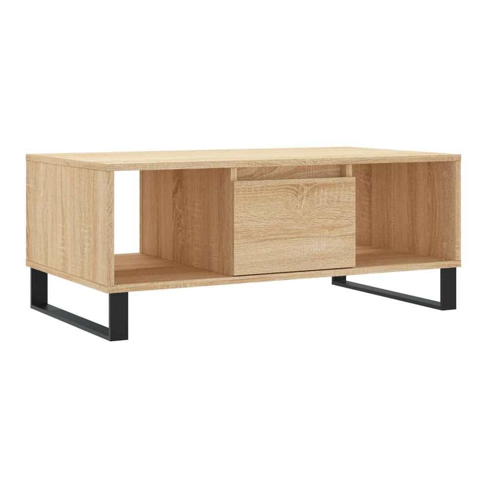 Sonoma oak engineered wood coffee table with black metal legs