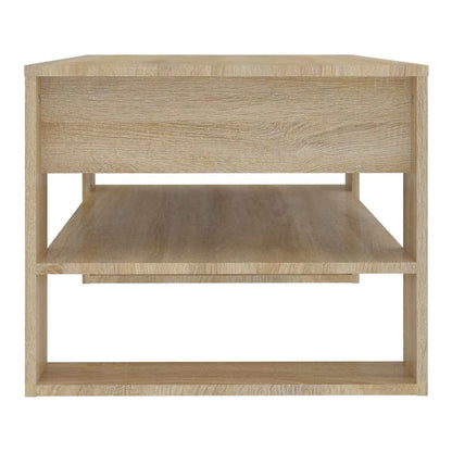 Close up of the open shelf and lift-up top mechanism of the coffee table