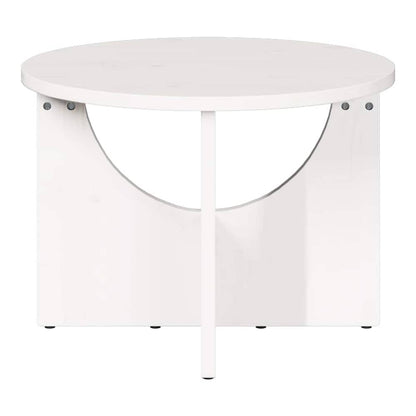 White coffee table showing its structure and legs from a low angle