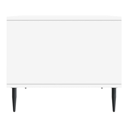 Back view of the white engineered wood coffee table on black legs