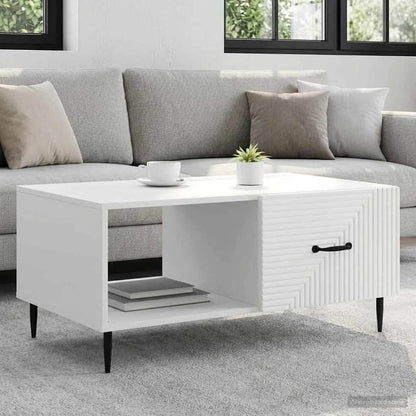 vidaXL Coffee Table White Engineered Wood with open shelf and drawer