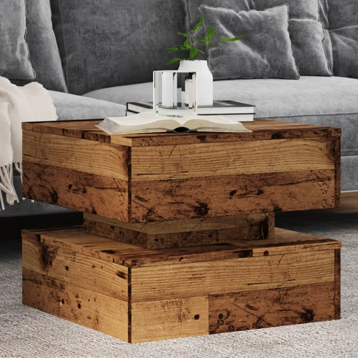 vidaXL Coffee Table with LED Lights Old Wood a rustic wooden coffee table with a stacked design