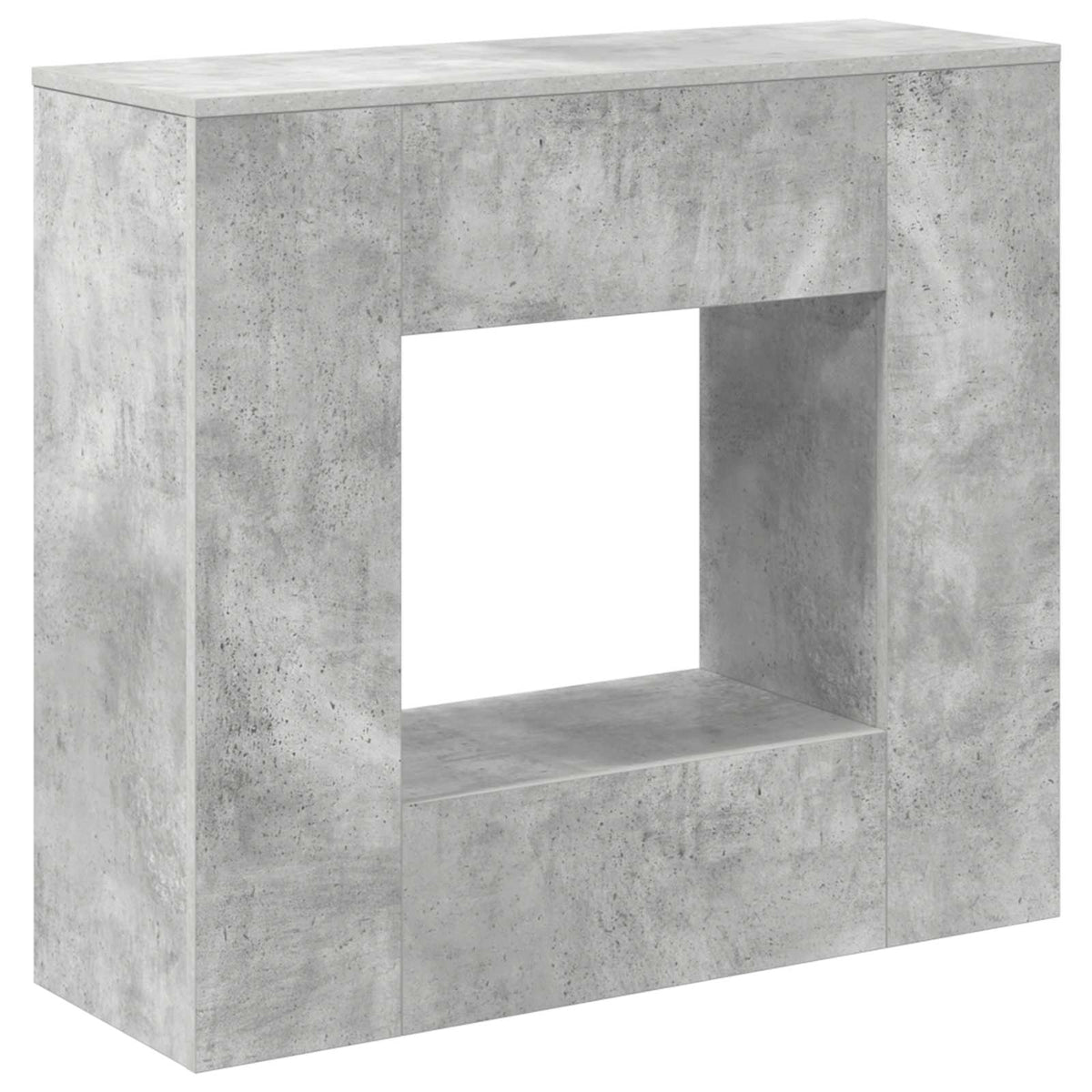 Concrete grey console table with a large central open square space