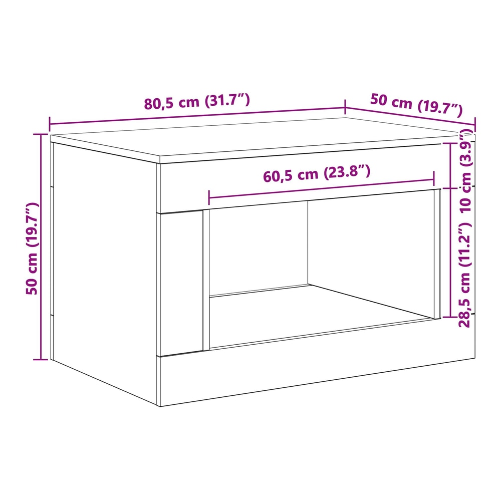 Diagram of the concrete grey coffee table showing its dimensions