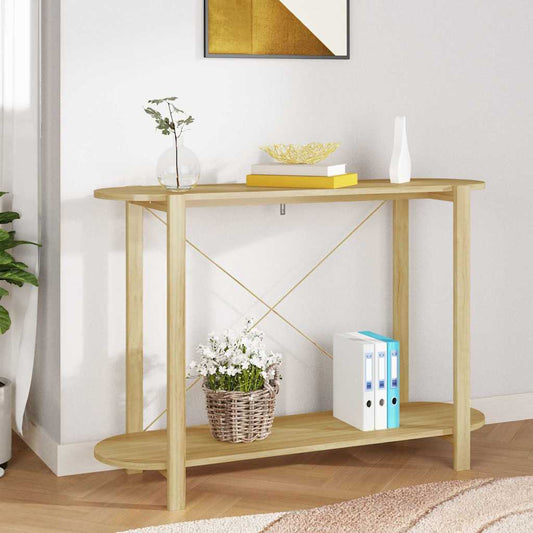 vidaXL Console Table Engineered Wood in a room with decorative items on top and a basket of flowers on the shelf