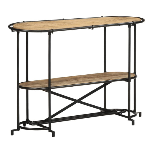vidaXL Console Table Solid Wood Rough Mango, a two-tiered console table with a metal frame and wooden shelves