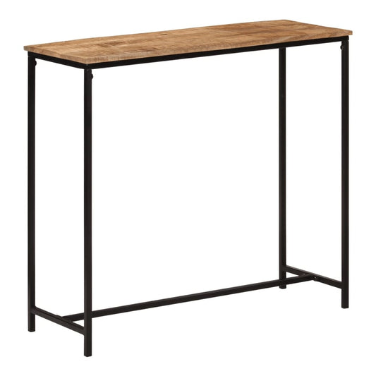 vidaXL Console Table Solid Wood Mango and Iron, a narrow table with a wooden top and black metal legs