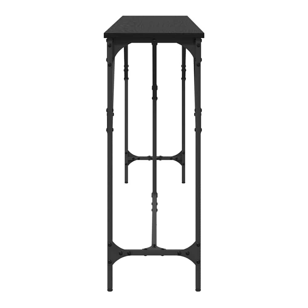 The console table viewed from the end, showing its slim profile and leg structure