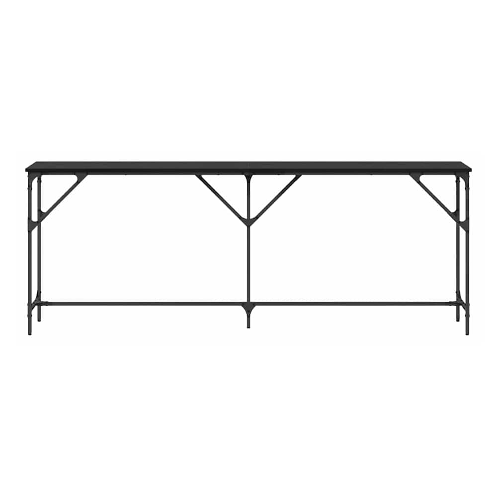 The black oak console table shown from the front against a white background