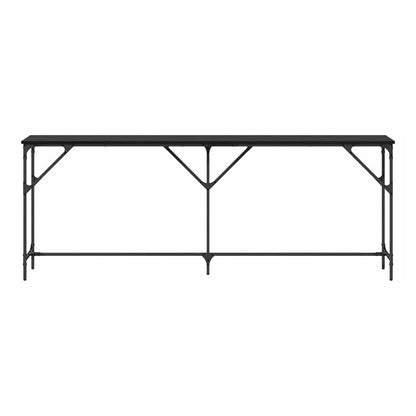 The black oak console table shown from the front against a white background