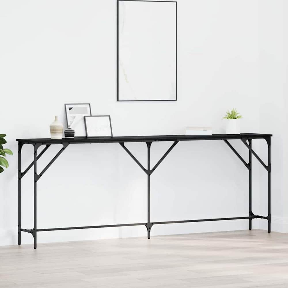 vidaXL Console Table Black oak, a long black table with a black oak effect top and metal legs