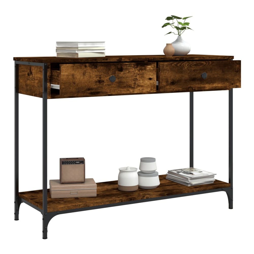 The console table with one drawer pulled out to show storage space