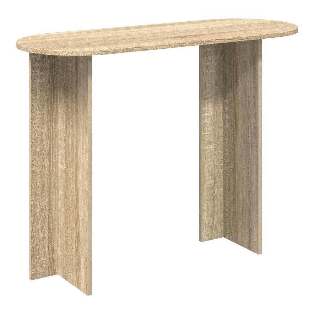 Console table with a sonoma oak finish and a simple leg design