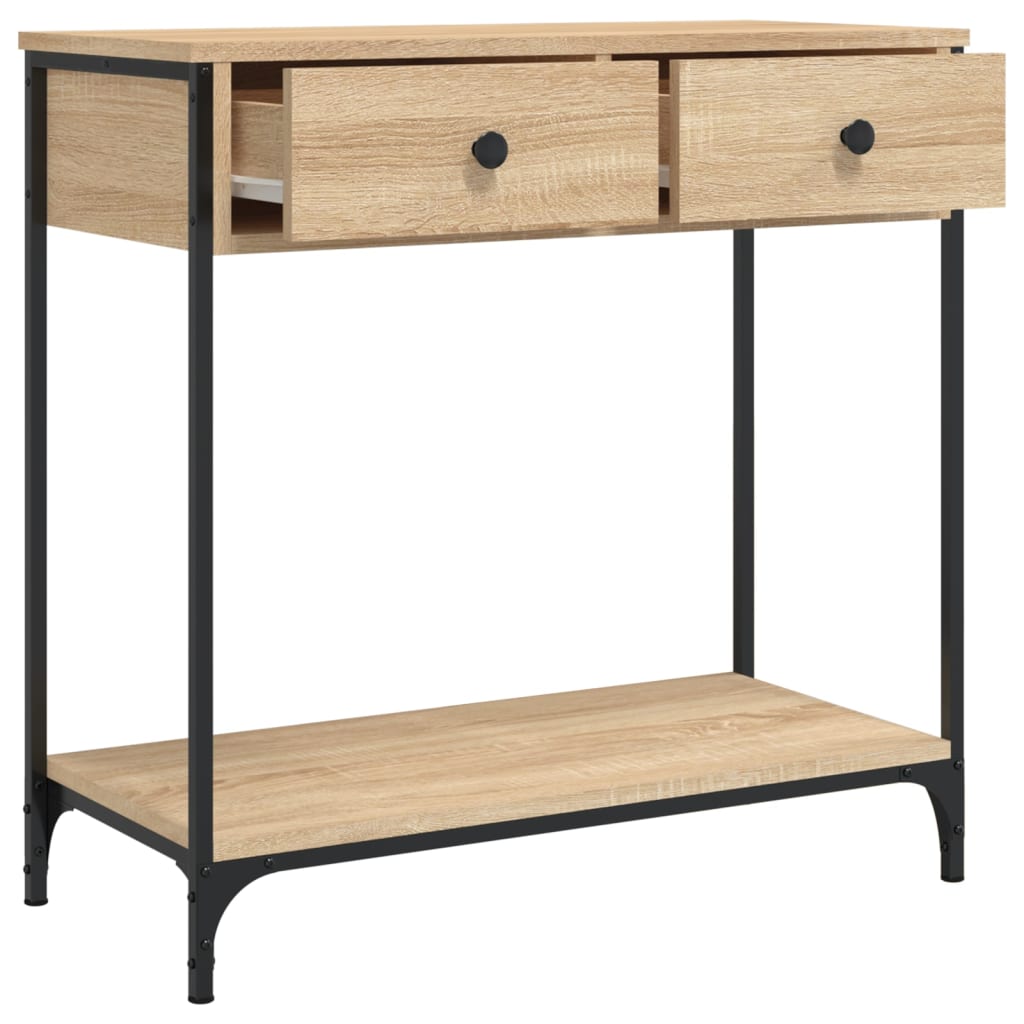 the end table with a drawer partially extended showing the metal runners