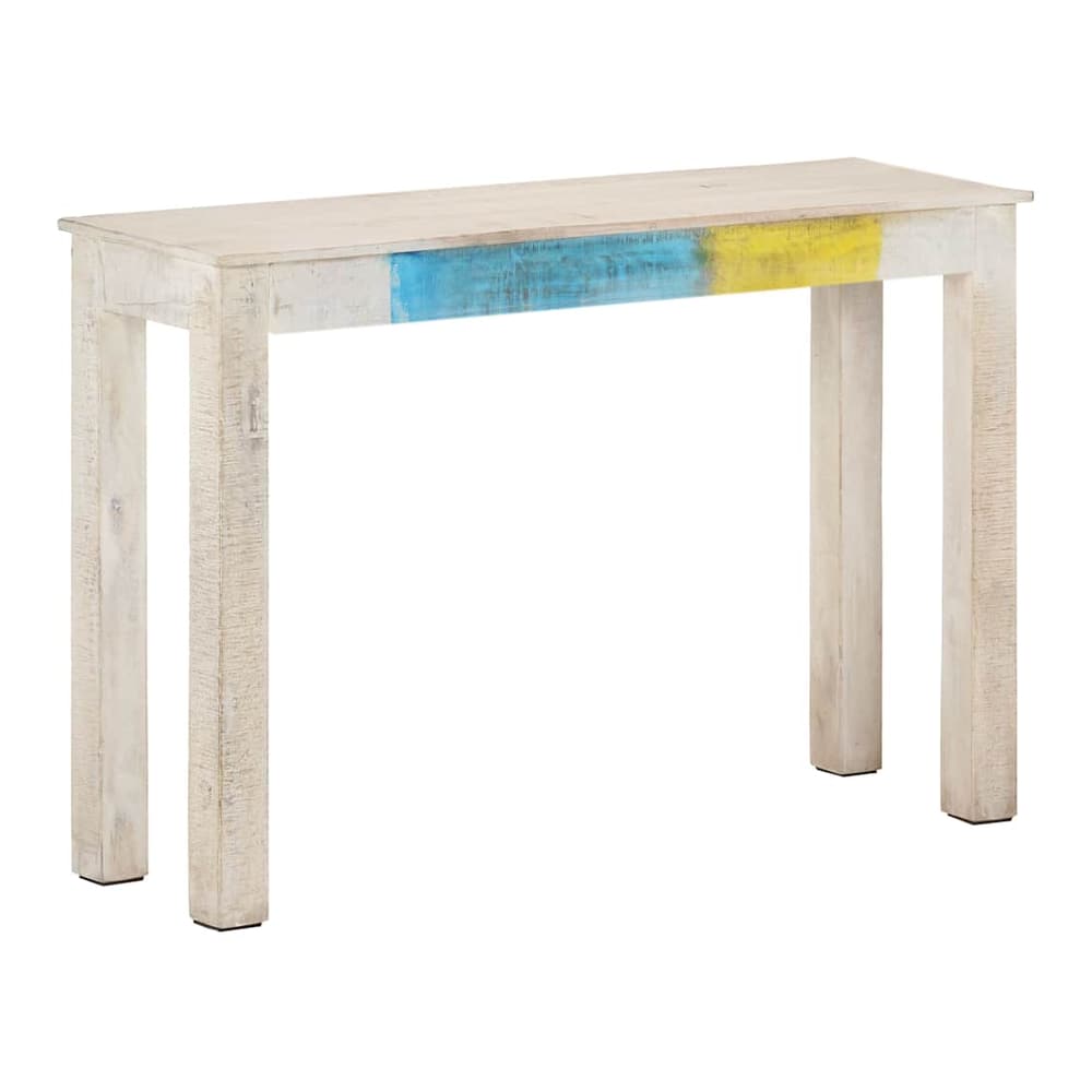 Console Table White Rough Mango Wood, a narrow table with painted top and distressed legs
