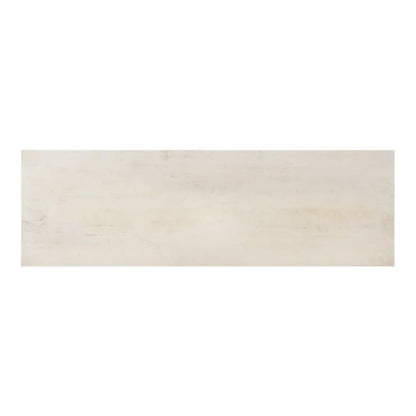 The white painted top of the console table shows a distressed wood grain texture