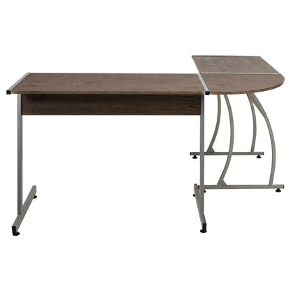 The corner desk is shown from a different angle with its L-shaped top