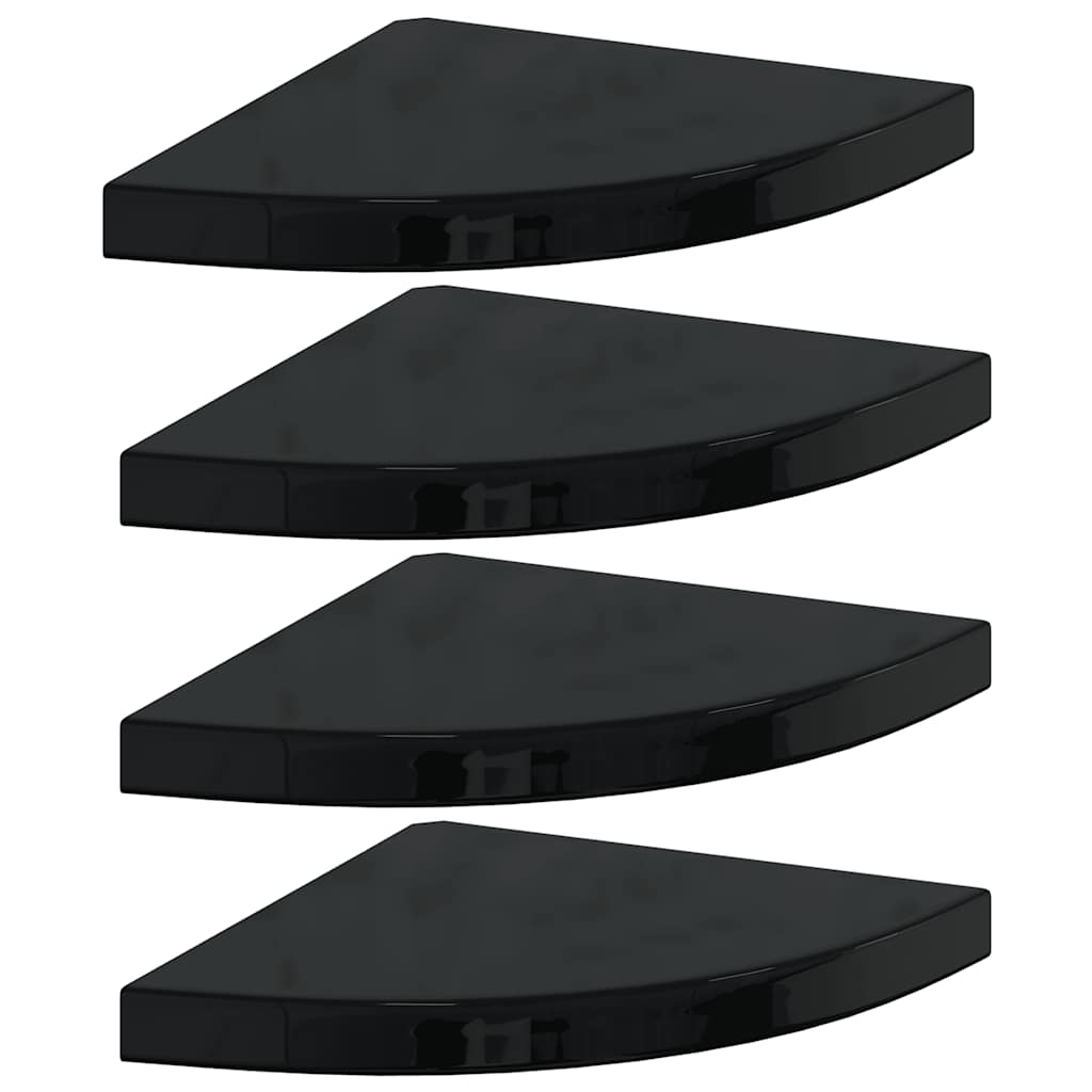 Four black high gloss corner shelves stacked