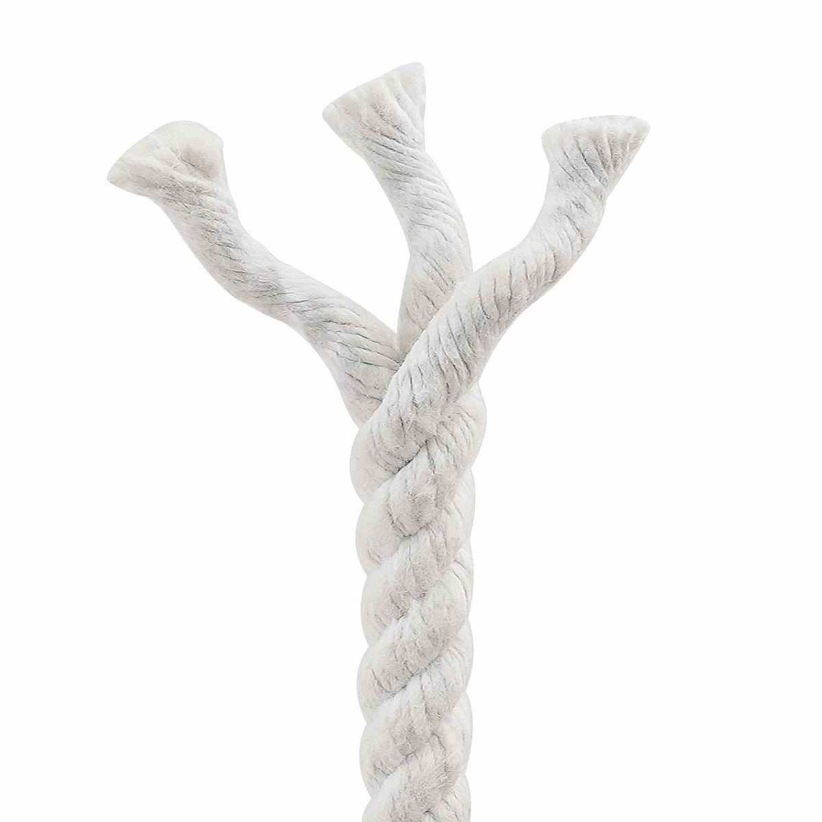 The end of a white cotton rope frayed into strands