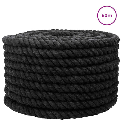 the coiled black cotton rope with a circular graphic indicating the total length