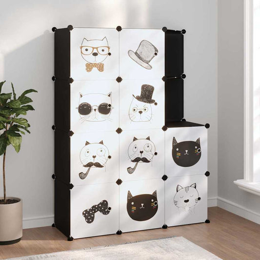 Cube Storage Cabinet for Kids with 12 Cubes PP Depth 46.5 cm Black