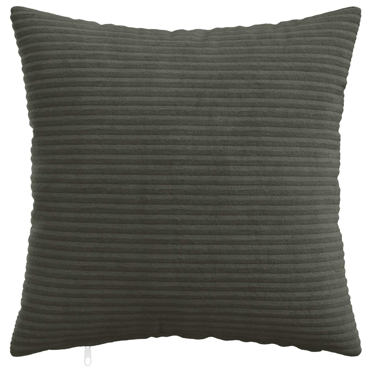 The anthracite corduroy cushion cover showing its ribbed texture and a zip closure