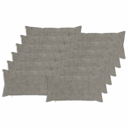 twelve light grey cushion covers arranged on a white background