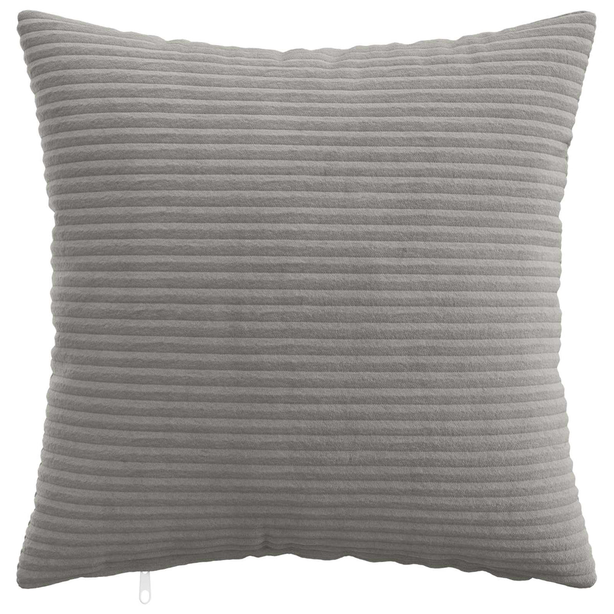 A single light grey corduroy cushion cover with a zip fastening