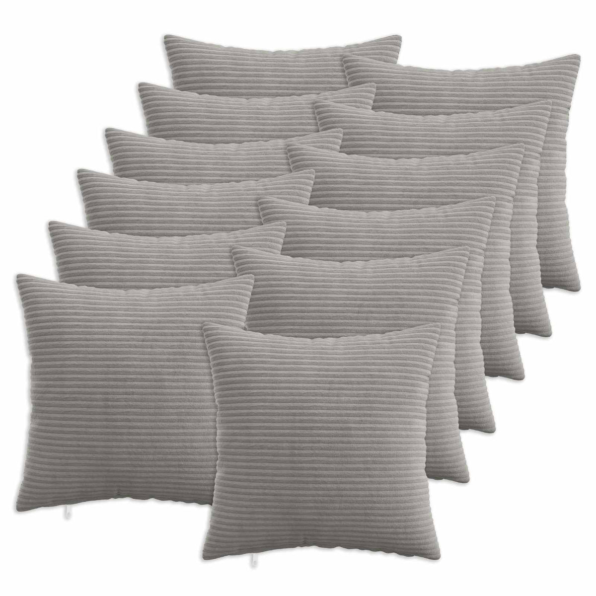 vidaXL Cushion Cover 12 pcs HEERLEN Light Grey Corduroy, a set of twelve grey corduroy cushion covers arranged in rows