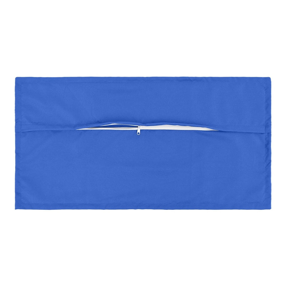 The back of a royal blue pillowcase showing a white zip fastener