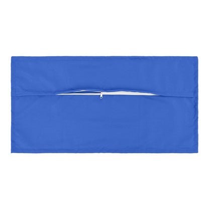 The back of a royal blue pillowcase showing a white zip fastener