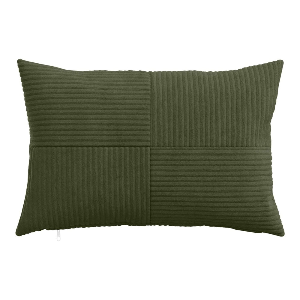 A single green corduroy pillowcase with a textured corduroy pattern