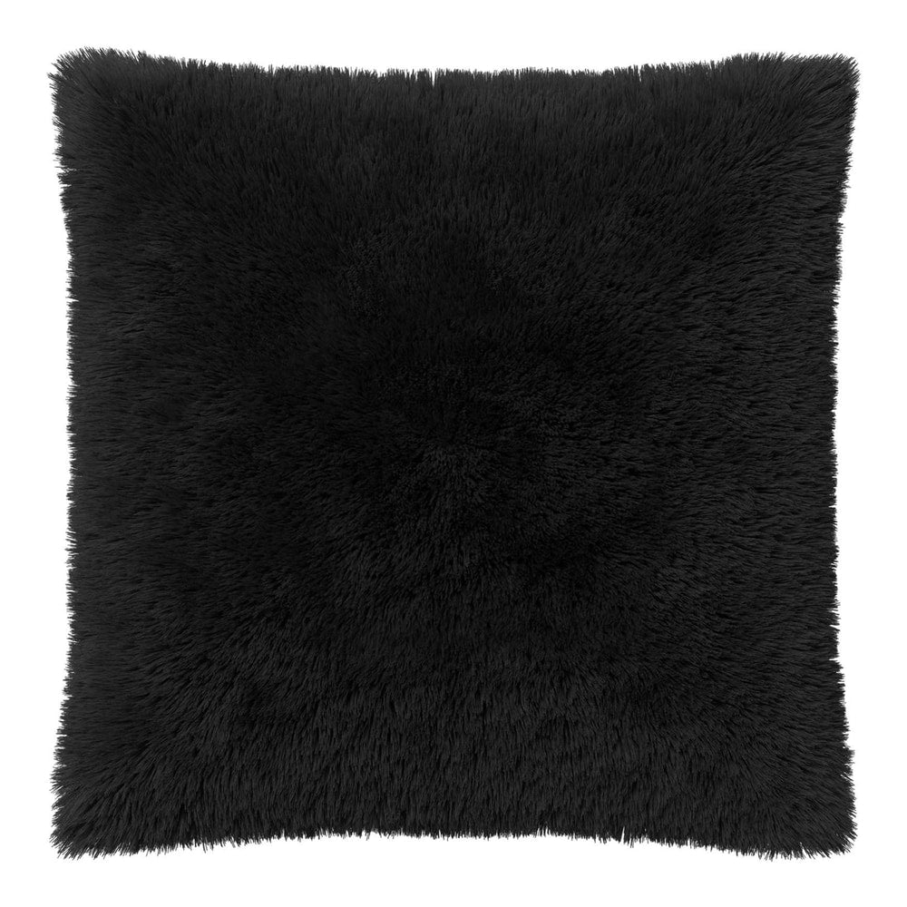 A single black cushion cover with a fluffy texture shown flat