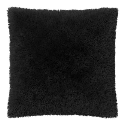 A single black cushion cover with a fluffy texture shown flat