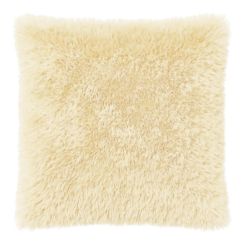 A single cream fluffy pillow cover shown flat