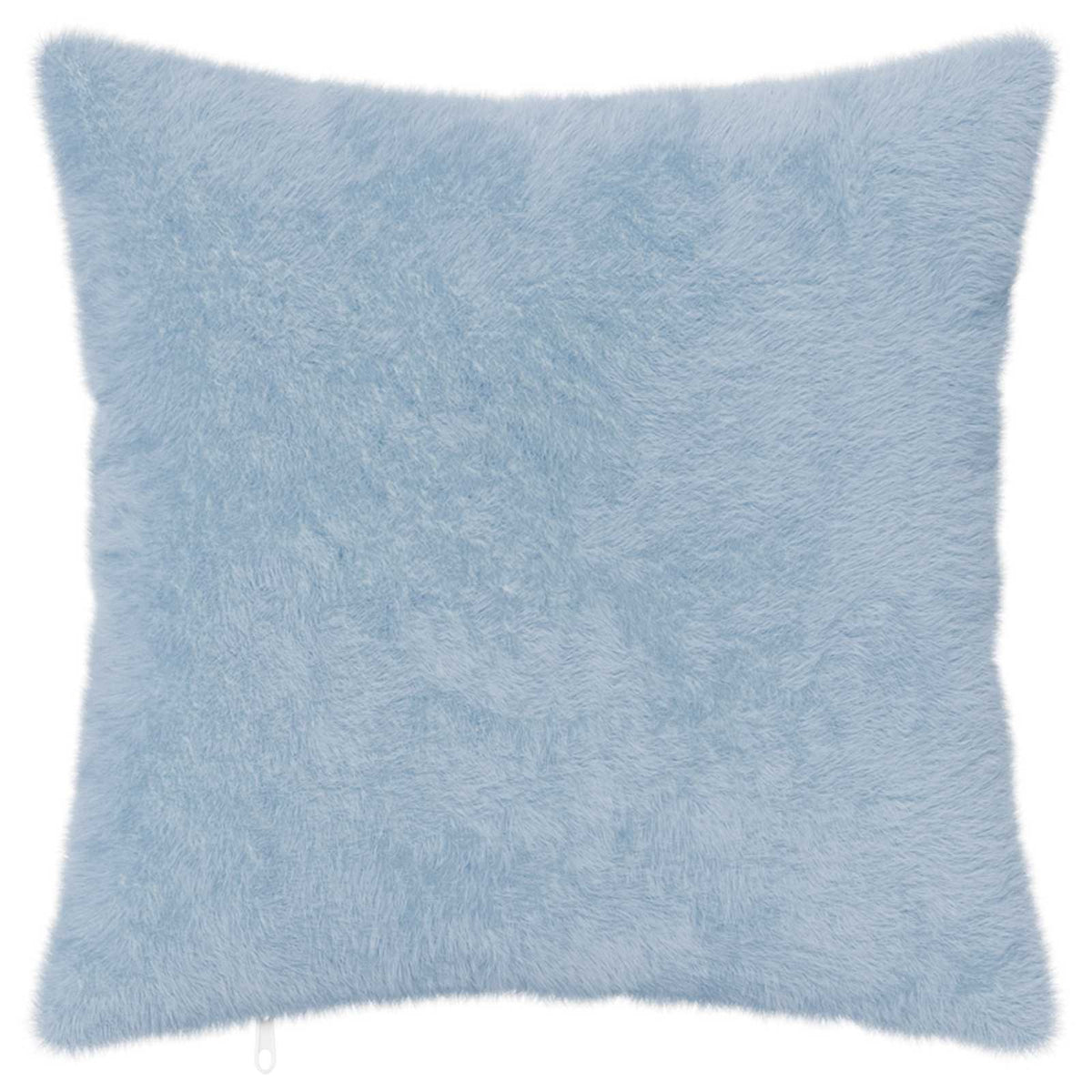 A single light blue fluffy cushion cover front on
