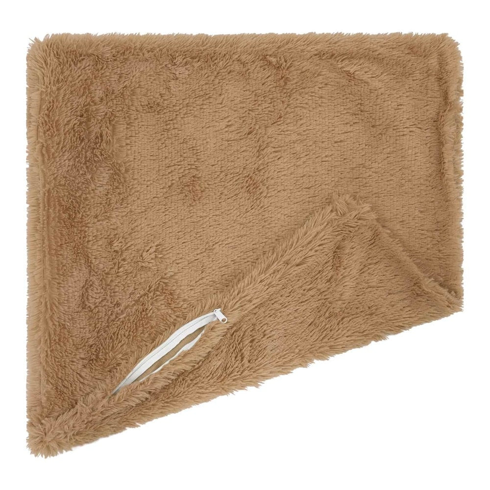 a taupe cushion cover showing a zip opening