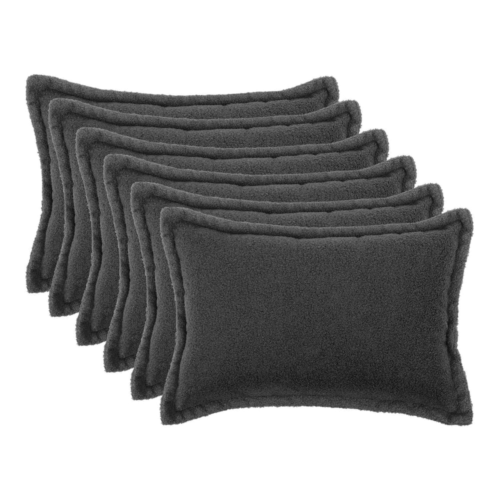 vidaXL Cushion Cover 6 pcs HOUTEN Dark Grey Bouclé, a set of six dark grey bouclé pillowcases stacked